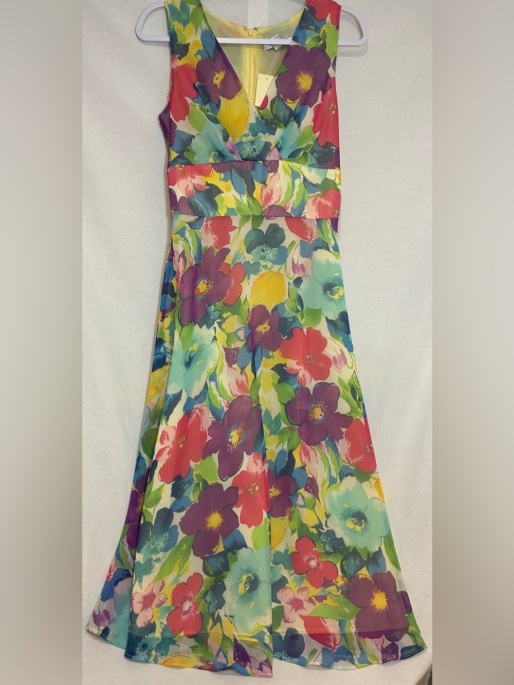 Coldwater Creek Floral Faux Wrap Sleeveless Tea Party Dress Misses Size 8 NWT